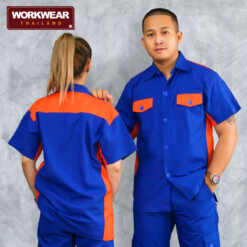 เสื้อช็อปช่างทูโทน สีน้ำเงิน-ส้ม