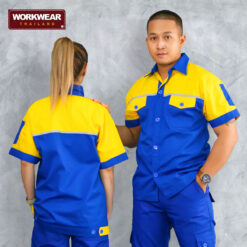 เสื้อช็อปช่างทูโทน มีแถบสะท้อนแสง สีน้ำเงิน-เหลือง