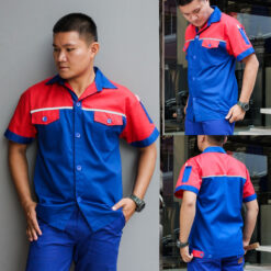 เสื้อช็อปช่างทูโทน มีแถบสะท้อนแสง สีน้ำเงิน-แดง