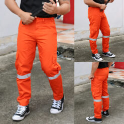 กางเกงช่างสีส้ม มี 6 กระเป๋า ติดแถบสะท้อนแสง 1 แถบ