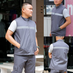 เสื้อกั๊กมีแถบสะท้อนแสง สีเทาเคอรี่