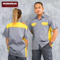 เสื้อช็อปช่างทูโทน สีเทา-เหลือง