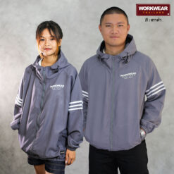 เสื้อแจ็กเก็ตสีเทาดำกันแดด-กันลม