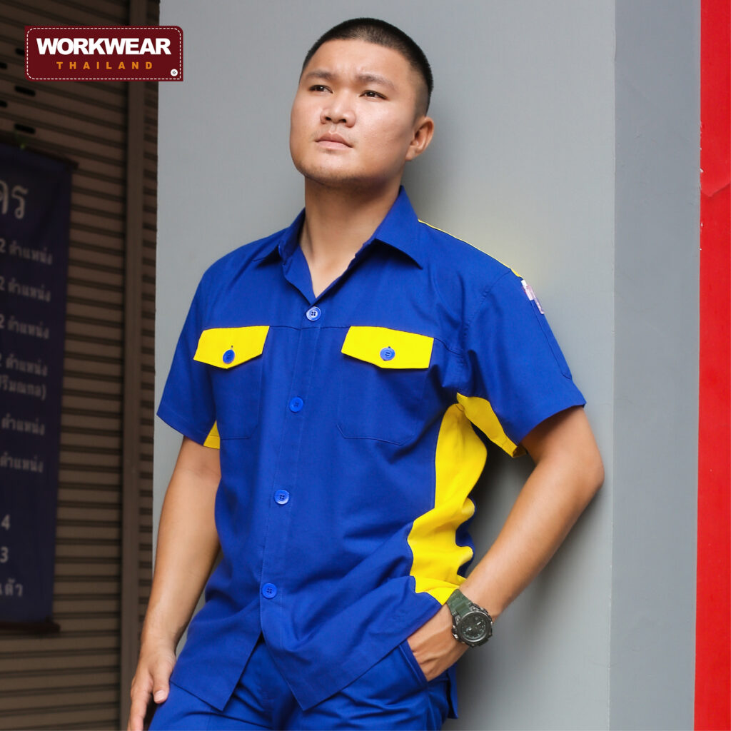 เสื้อช็อปช่างทูโทน สีน้ำเงิน-เหลือง