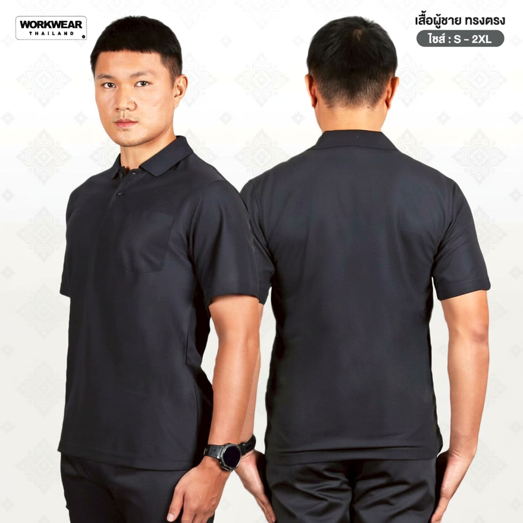 เสื้อโปโลสีดำ สีดำล้วน คอปก ปลายแขนปล่อย - Image 2